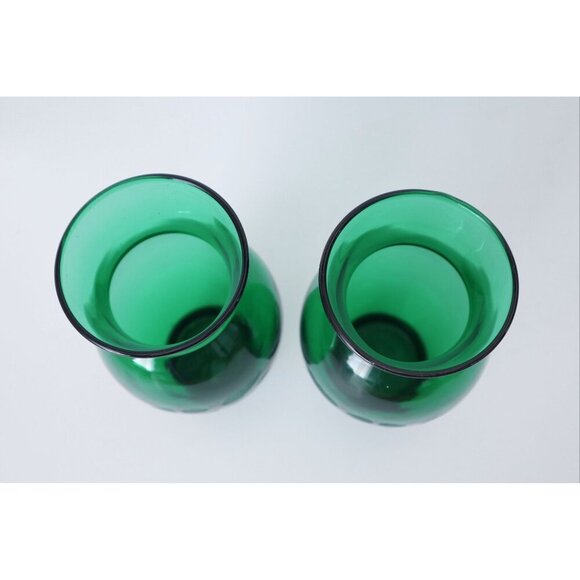 2 Vintage Forest Green Vases Etched Charm Anchor Hocking Vase 1940's - Picture 4 of 5